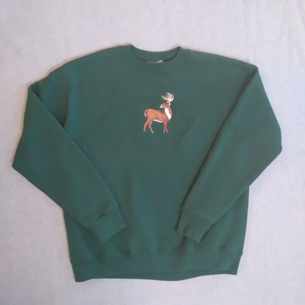 Vintage Lee Sport Sweatshirt Mens Extra Large Green Deer Embroidered USA Made